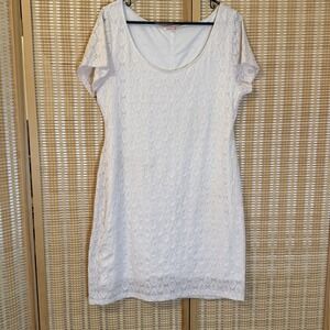 ISAAC MIZRAHI Womens 2X Dress White Eyelet Lace Stretchy Lined Cottagecore Boho